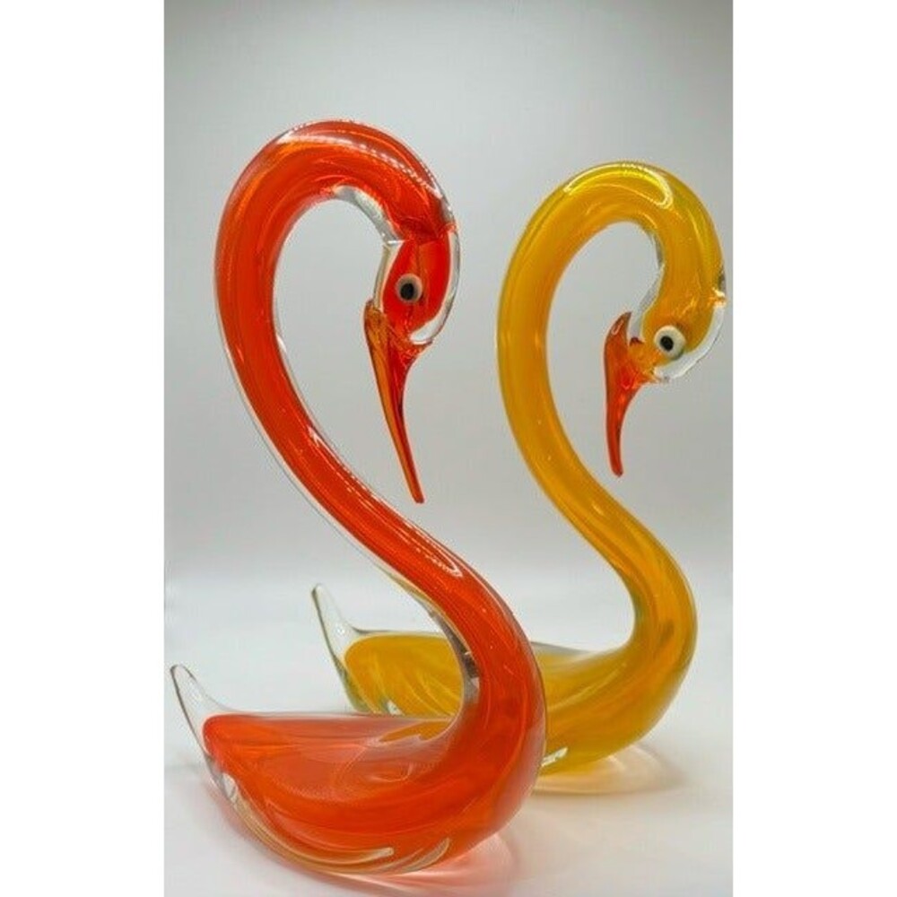Vintage Collectible Murano Art Glass Swans in red and yellow